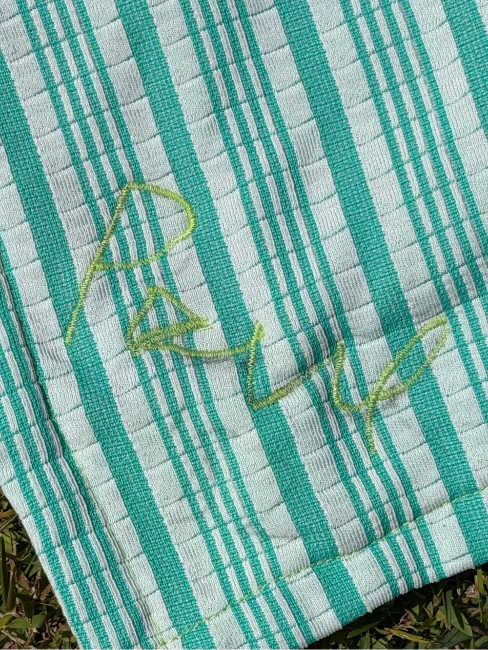 Vintage Double Knit Polyester Patchwork Scrap Quilt Bright Colorful Signed 46x81